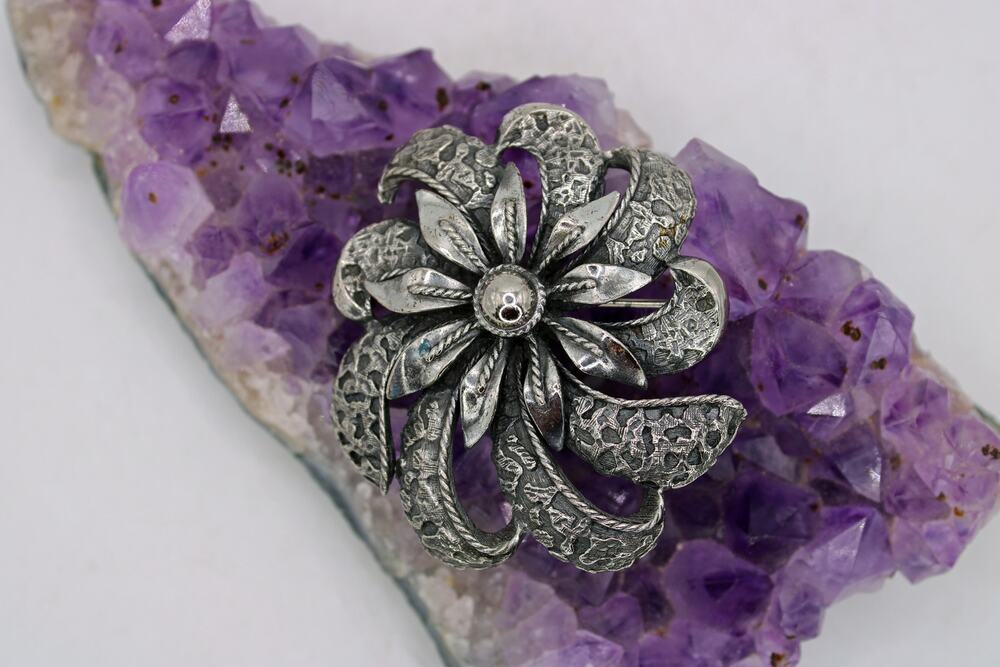 1964-1993 Botticelli Silver Tone Textured Floral Brooch